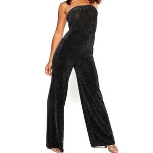 Boohoo Black Glitter One-Shoulder Jumpsuit